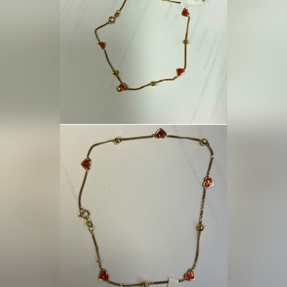 14k red heart anklet 10 inches